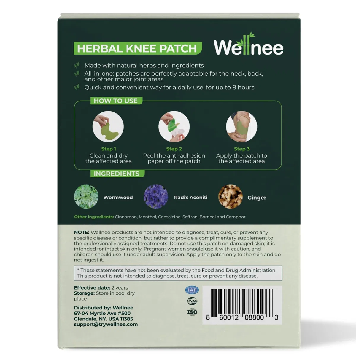 Wellnee Original Herbal Knee Patch – Plâtre Wellknee pour soutien du genou, du cou et du dos – Fabriqué avec des herbes naturelles et des ingrédients (30 coussins)