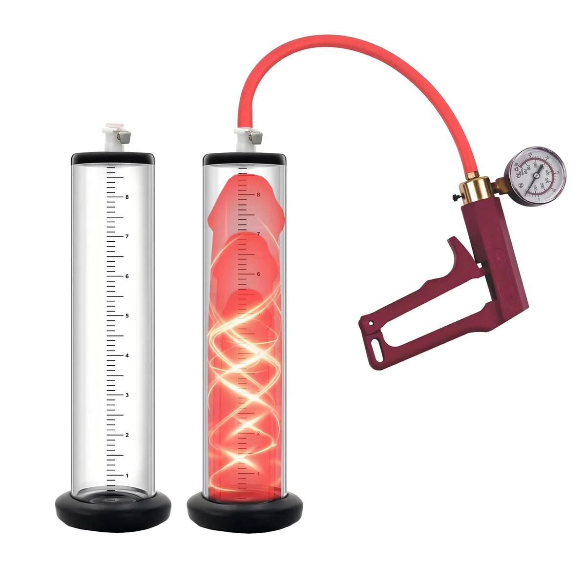 Pompes à Pénis Sex Toys Pompe a Penis Manuelles avec Poignée en Nylon Pompe Penis Masculine avec Manomètre Pompe à Pénis à Vide Transparentes avec Cadrans pour Agrandir Son Pénis (44mm)
