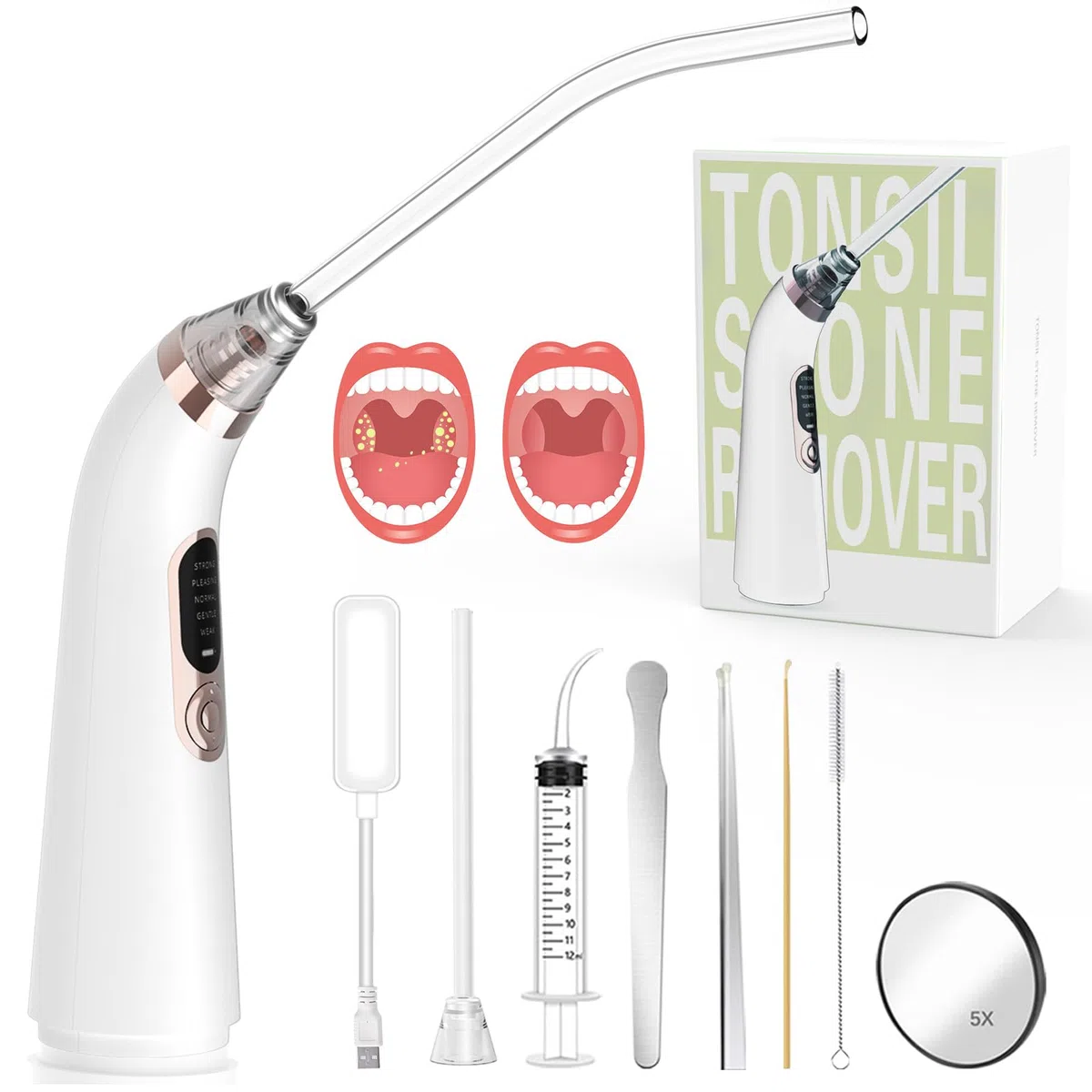 Kit de Nettoyage d’amygdales, Aspirateur électronique avec 5 modes d'aspiration