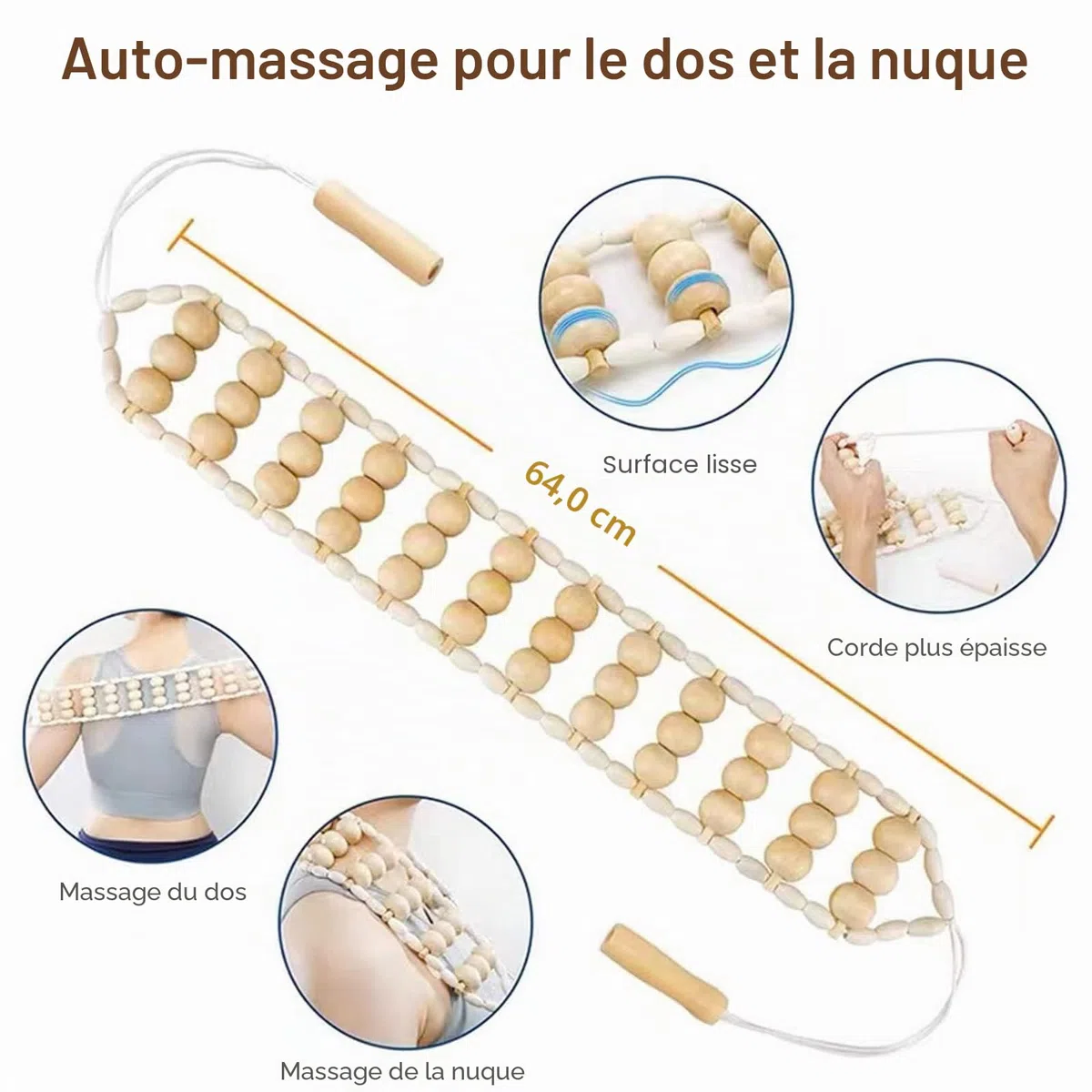Lot de 8 outils de massage thérapeutique du bois, rouleau en bois pour soulager la cellulite et soulager les douleurs musculaires du corps entier
