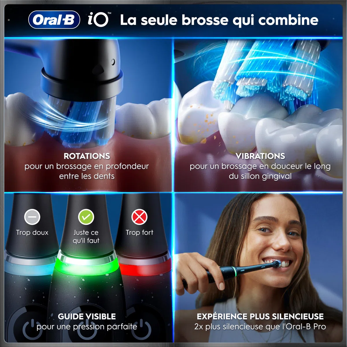 Oral-B Brosse à Dents Electrique iO 10 avec Brossette de Rechange, Noire – 7 Modes dont Blancheur et Soin des Gencives, Capteur de Pression, Batterie Rechargeable, Coach de Brossage, Etui