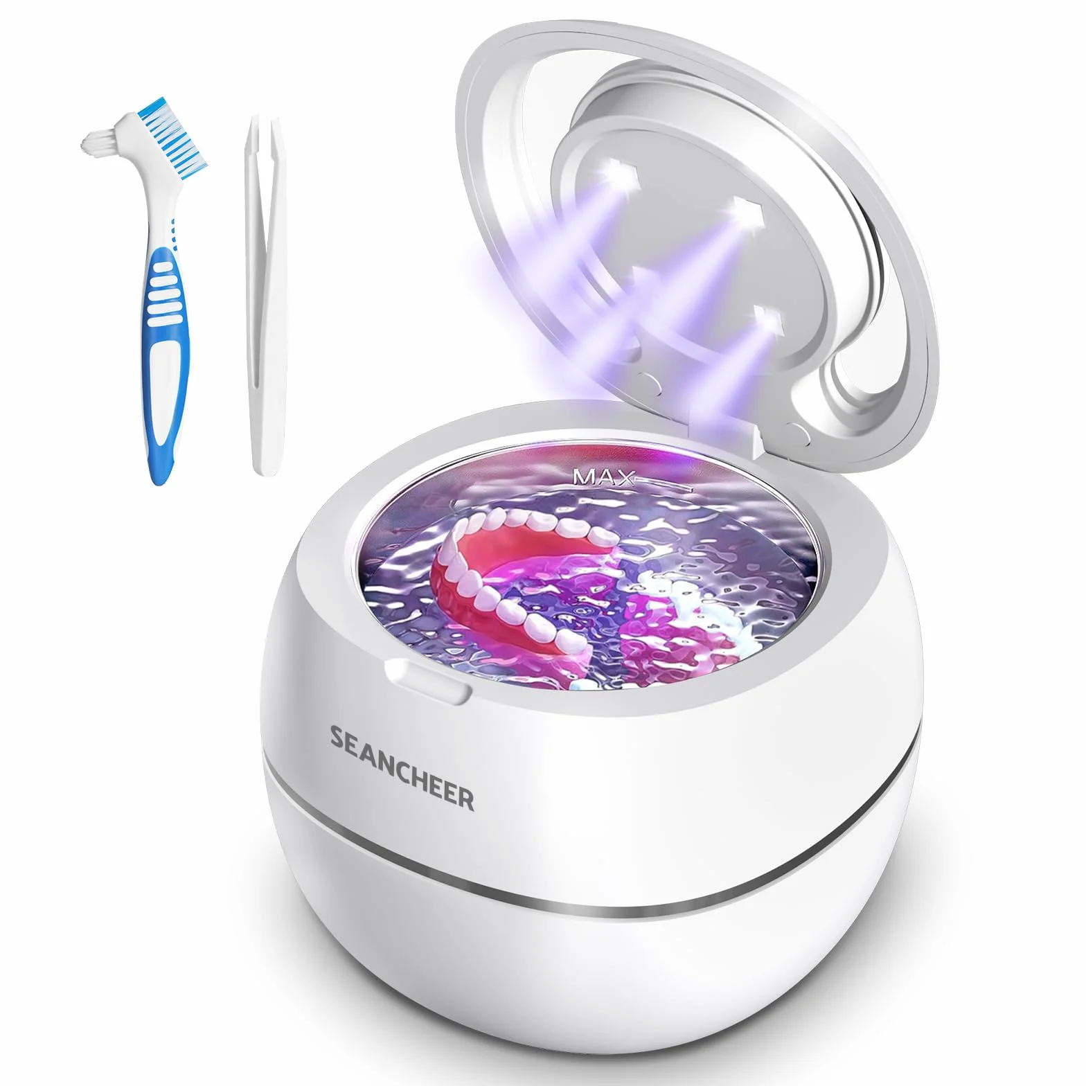 Nettoyeur Ultrasons 48000Hz Dental 180ML Mini Ultrasonic Cleaner Portable Lampe UV Blanc