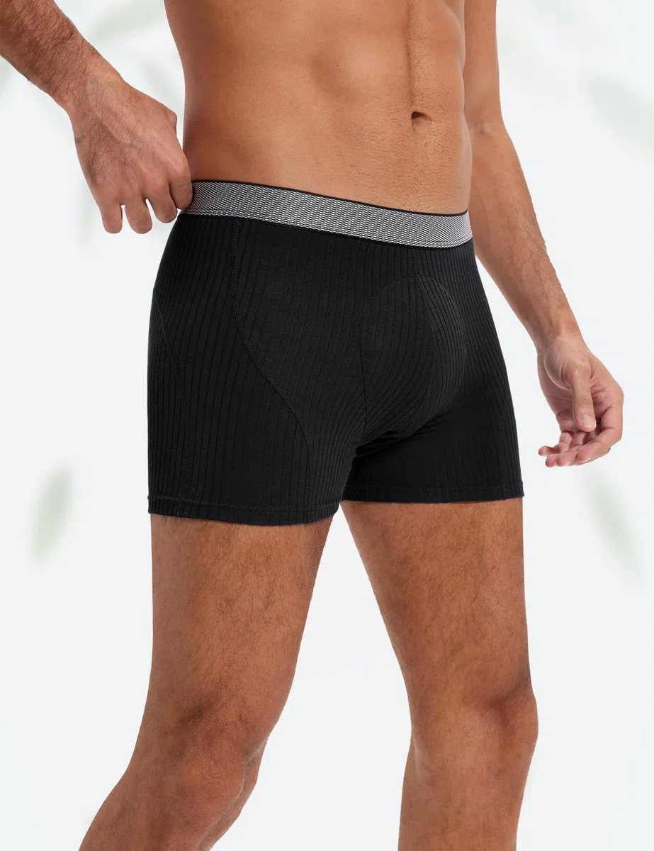 Carer Lot de 3 Boxer Incontinence Homme Bambou 160ml Capacité d’Absorption Sous-vêtement Lavable Anti-Fuite Doux Respirant Confortable Réutilisable Culotte Incontinence Noir Taille L