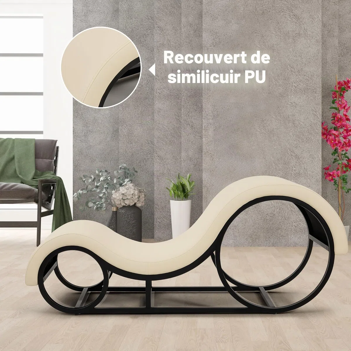 Méridienne Fauteuil Tantrique Canapé Relax Yoga Sexe Oreiller Coussin Lombaire PU Cuir Cadre Métal Largeur 50 cm