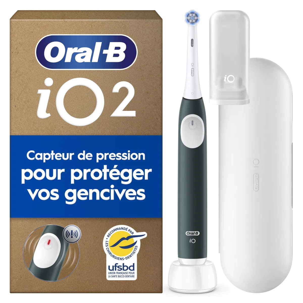 Oral-B Brosse à Dents Électrique iO 2, Vert Forêt, 3 Modes, Capteur de Pression, Rechargeable