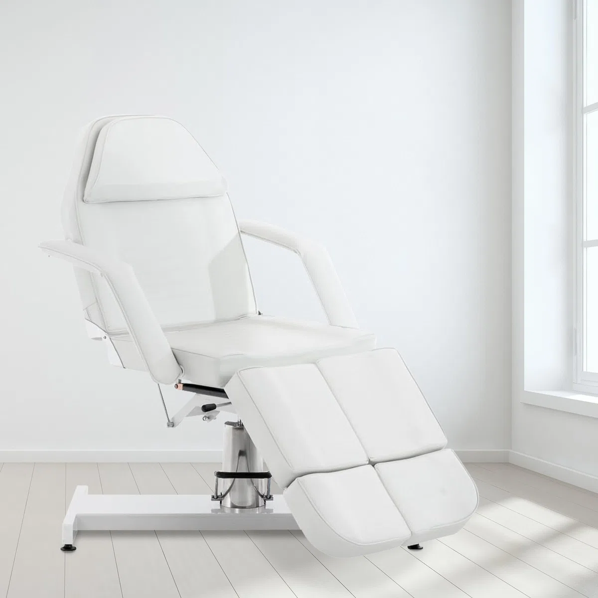 CLP Fauteuil De Massage Hydraulique Split V2 en Similicuir I Hauteur Réglable en Continue Accoudoirs Réglables Chaise Cosmétique Multifonction, Couleur:Blanc