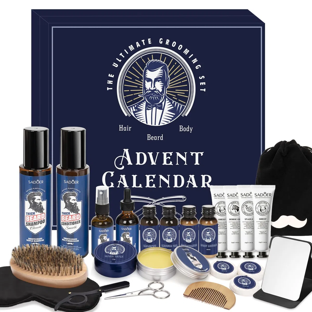 Calendrier de l'Avent 2025 Hommes 24PCS Kit Entretien Barbe Noël