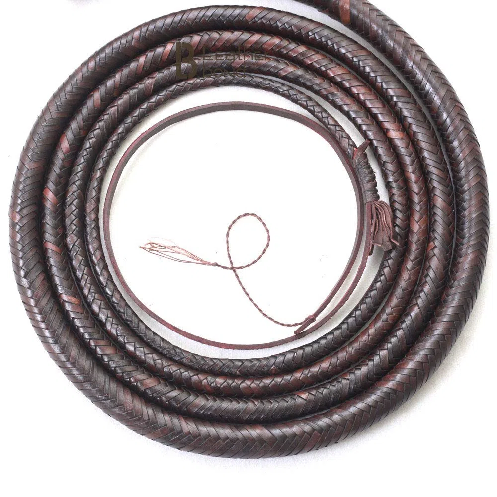Indiana Jones Fouet en cuir de kangourou 3 m 16 tresses, marron foncé
