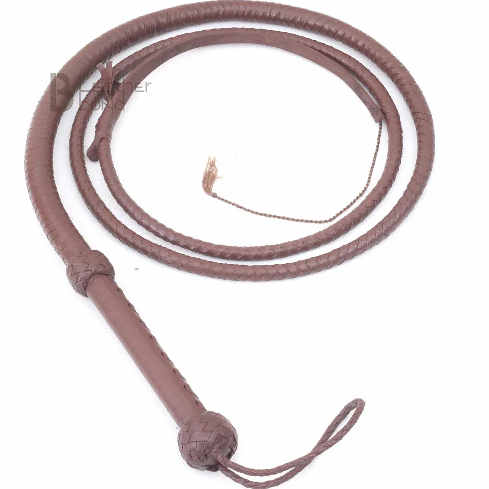 Fouet équestre Indiana Jones Style 1,8 m 8 Tresses Cuir de Vachette Marron foncé