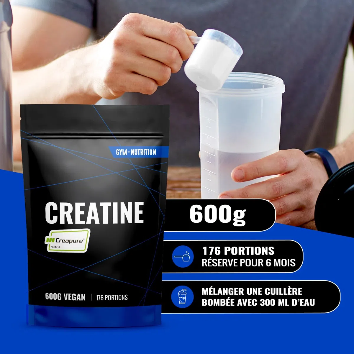 Creatine Creapure Monohydrate Poudre - 600 g - 176 Portions - Vegan - Produit en Allemagne - Creatine Monohydrate Creapure - Créatine