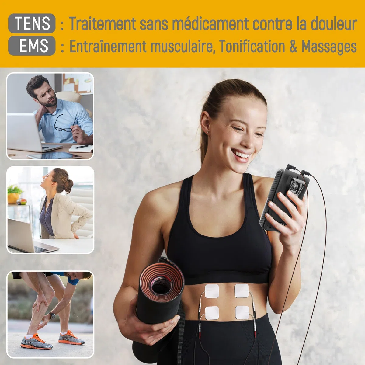 iStim EV-805 Électrostimulateur TENS & EMS 4 Canaux 16 Électrodes Réutilisables