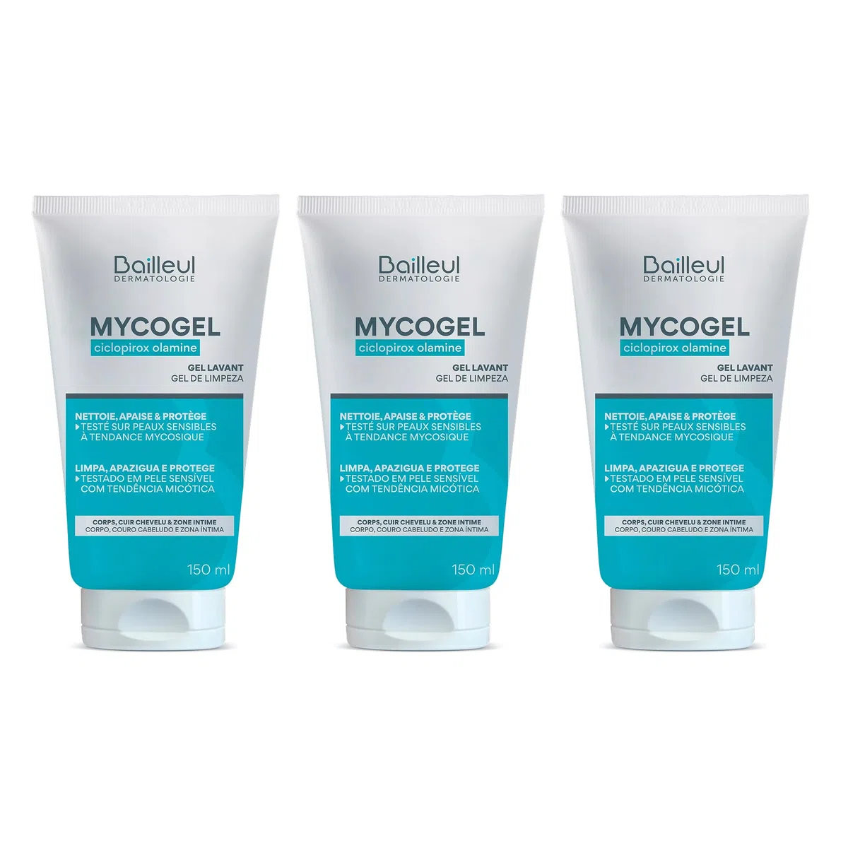 Bailleul Mycogel Gel lavant mycoses cutanées Lot de 3 x 150 ml Vegan