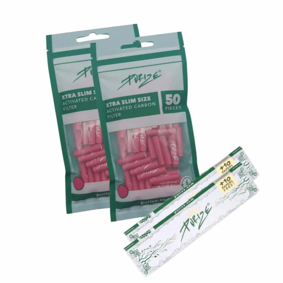 PURIZE Lot de 100 filtres à charbon actif Xtra Slim Size 6 mm 2 feuilles