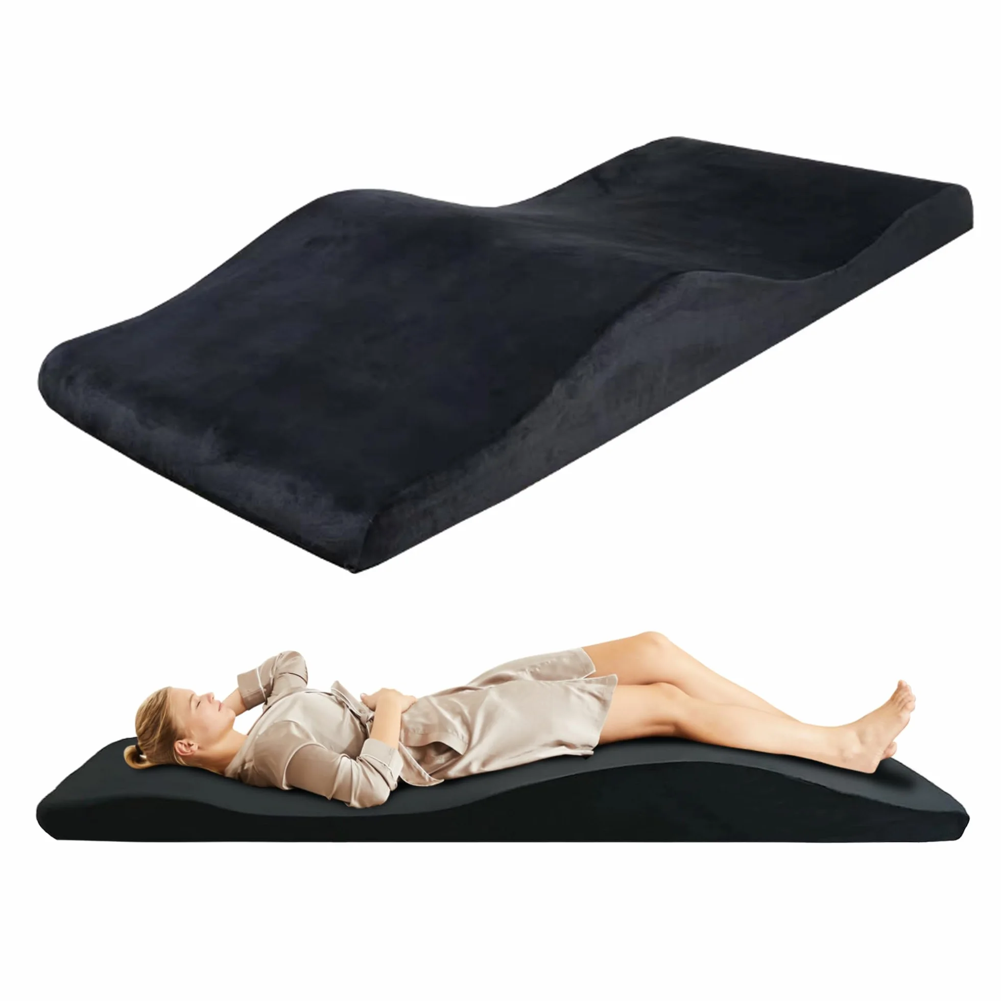 Surmatelas ergonomique incurvé en mousse à mémoire de forme pour table de massage pour salon de beauté (noir (avec housse de lit à cils), 180 x 60 cm)