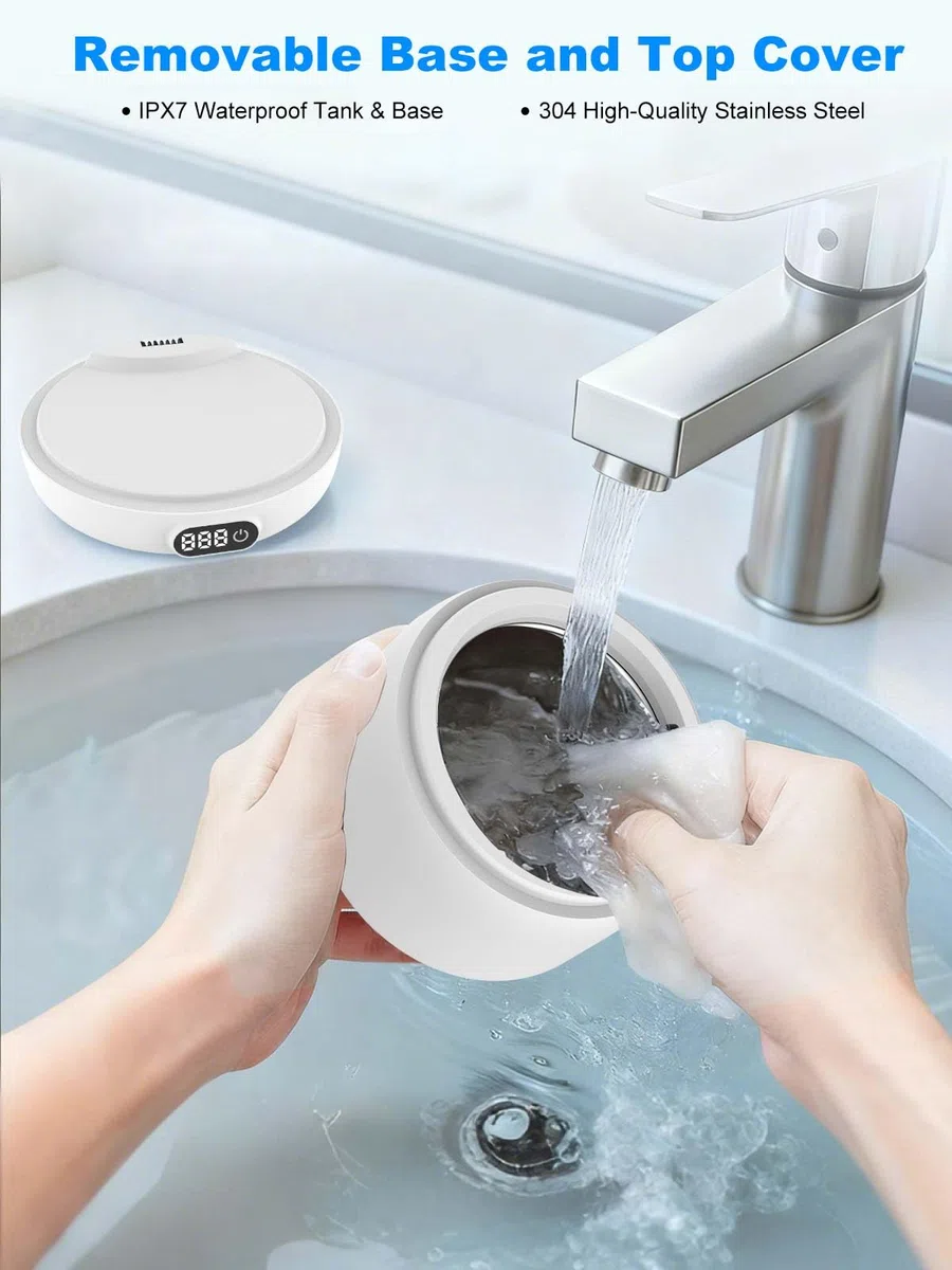 Voraiya Nettoyeur Ultrasons Dentaire IPX7 Etanche Ultrasonic Cleaner Base & Dental Pod Amovible Nettoyant Ultrason avec 2 UV Lampes pour Prothèses Dentaires, Gouttière Dentaire, Retainer, Bijoux