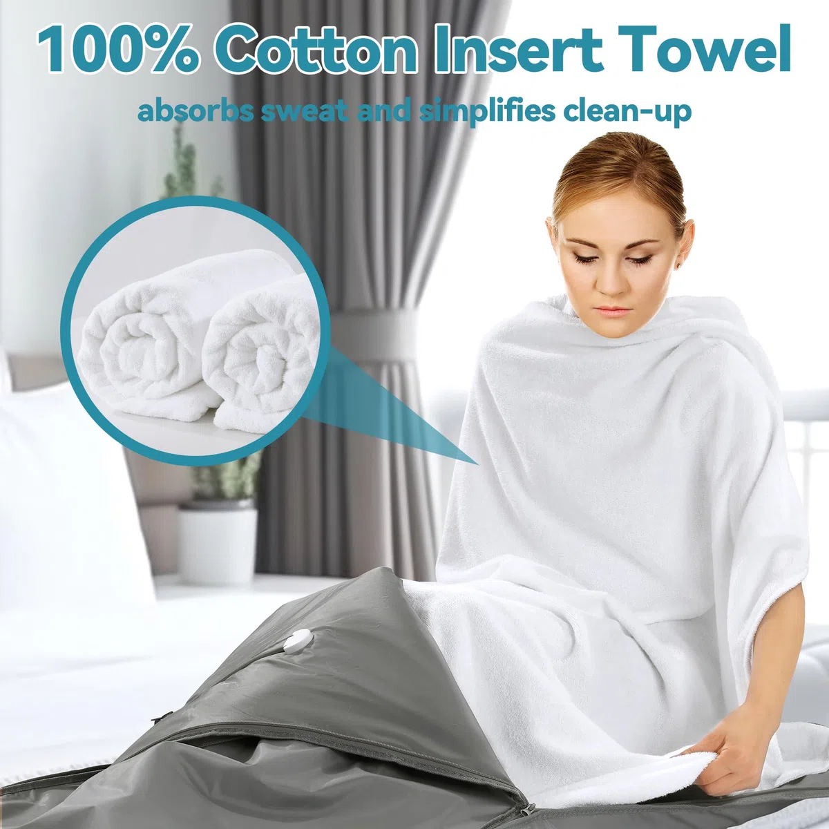 BALAPET Lot de 2 Serviettes de Sauna 100% Coton Douces et absorbantes pour couvertures de Sauna infrarouges, réutilisables et lavables en Machine (Blanc)