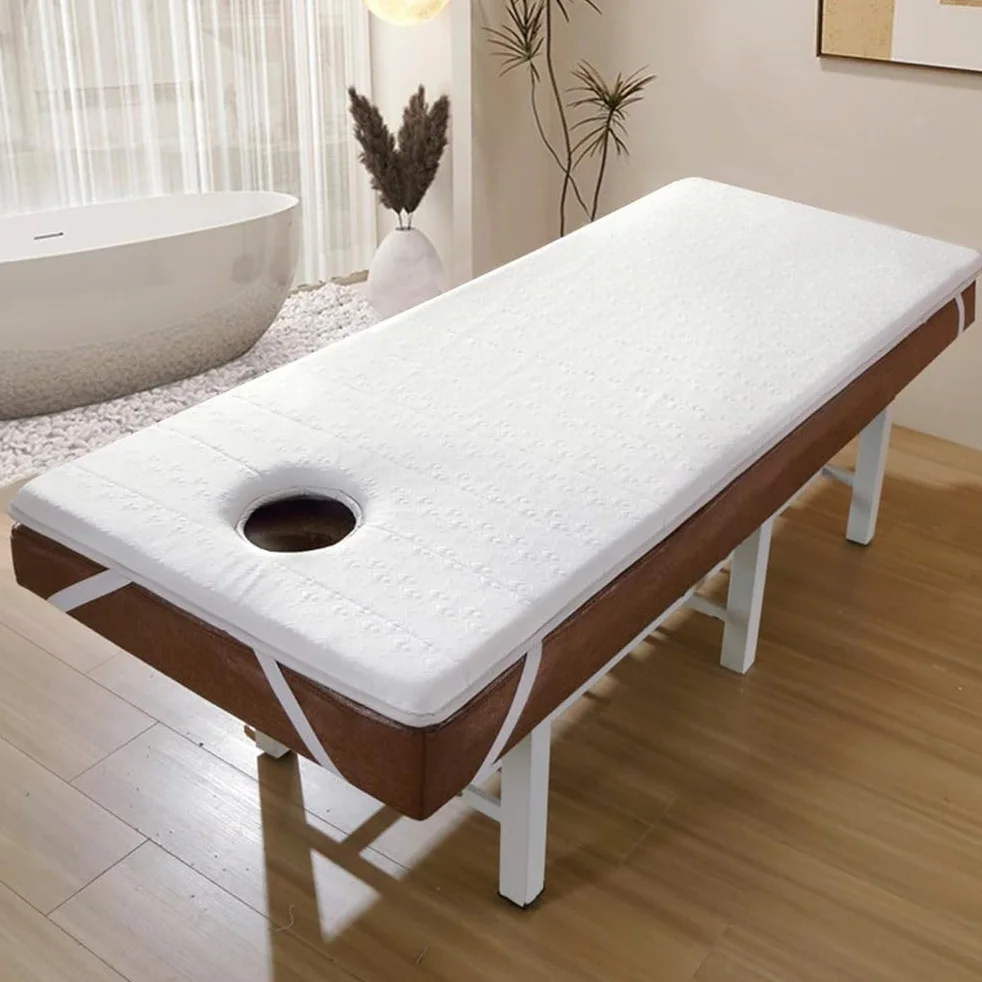Surmatelas de Lit de Massage en Mousse à Mémoire de Forme en Latex avec Trou Antidérapant Blanc 60x180cm Tête Ronde
