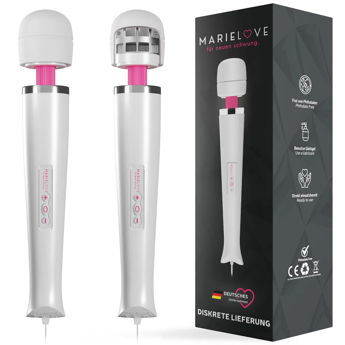 MARIELOVE Baguette de massage haute performance 20 niveaux Forte vibration et tête flexible en silicone Idéal pour la relaxation musculaire et le massage du cou et du dos