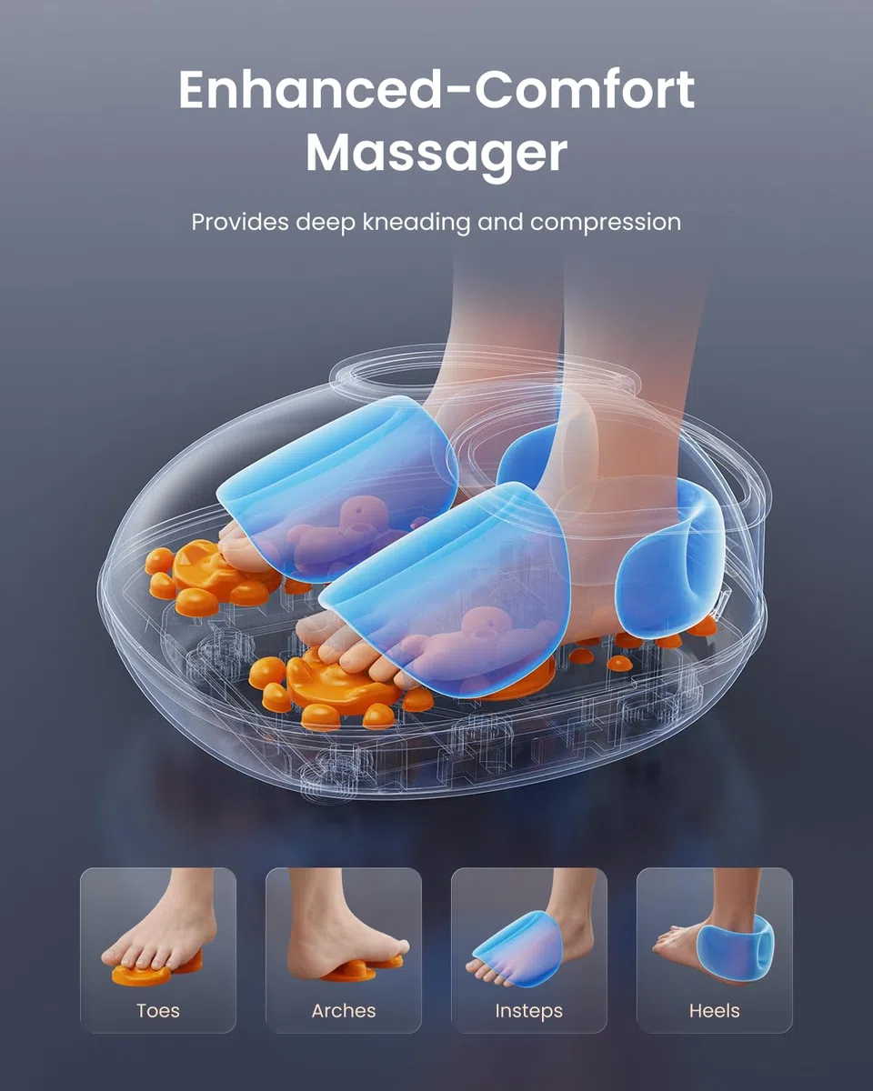 RENPHO Appareil de massage des pieds avec chaleur Nouvelle version 2026, Shiatsu massage des pieds, 3 modes et niveaux de compression d’air, cadeaux pour femmes et hommes,jusqu’à la pointure 46