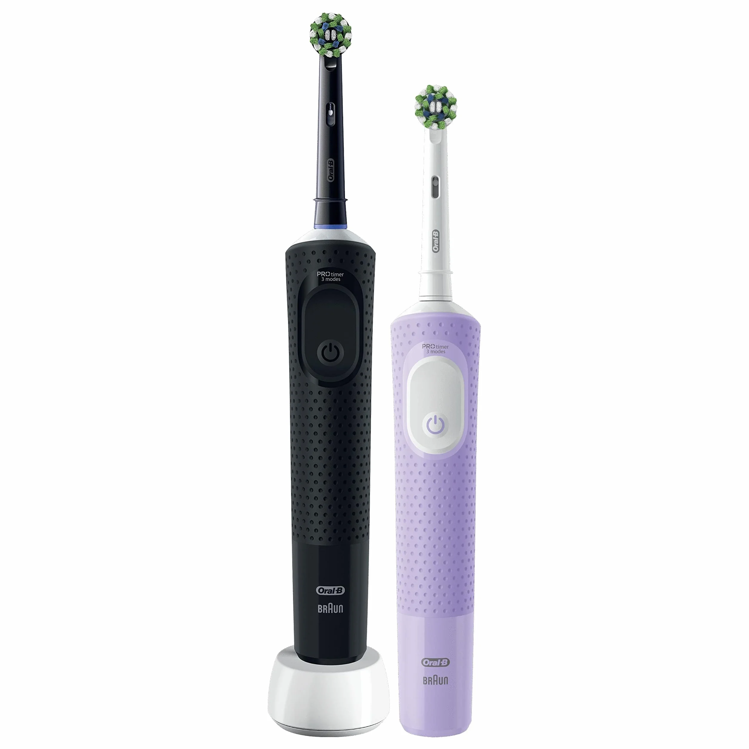 Oral-B Vitality Pro Lot de 2 brosses à dents électriques avec 2 brosses de rechange, 3 modes, noir/violet