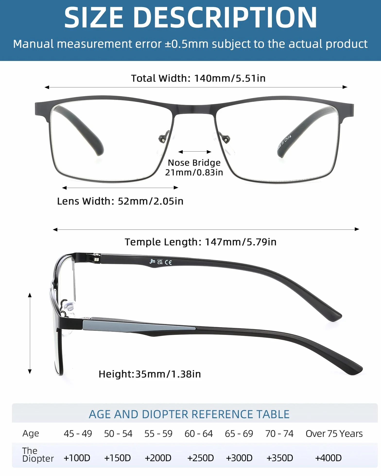Lunettes de Lecture Homme Anti Lumiere Bleue Rectangulaire Metal Acier Inoxydable 5 Paires
