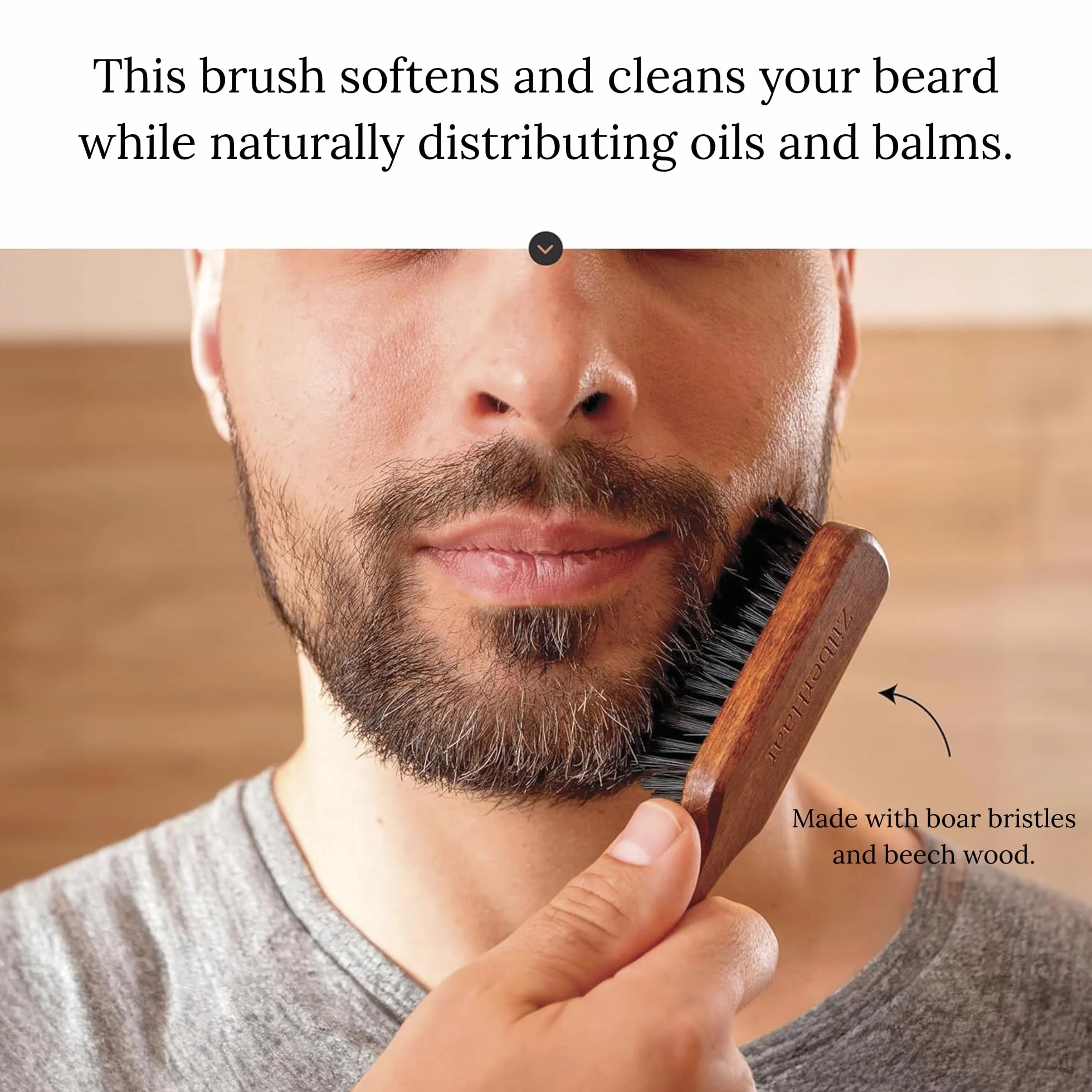 Kit de Soins pour Barbe Homme ZilberHaar Brosse à Barbe Regular Baume Crème Hydratante Poils de Sanglier Rigides