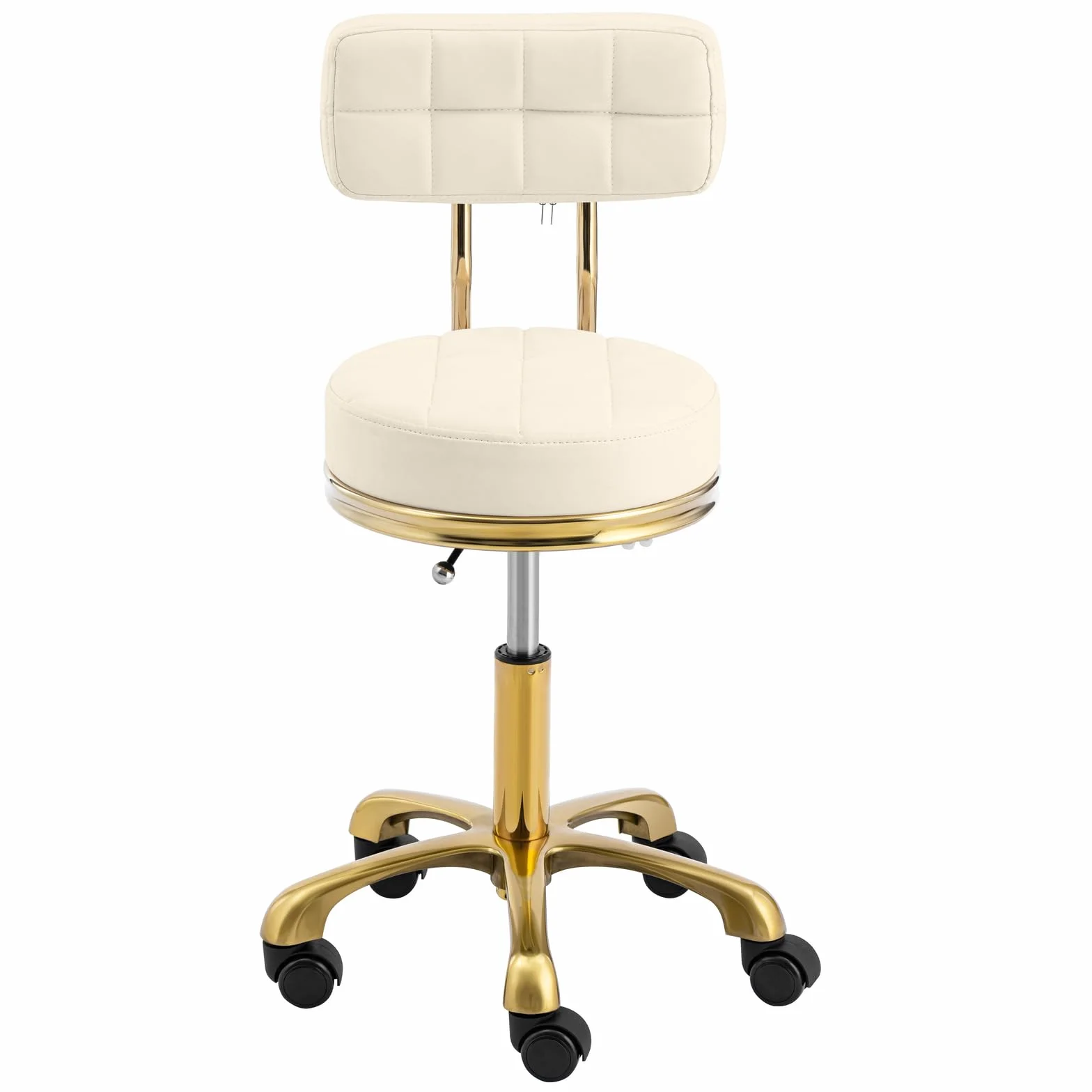 Physa Tabouret à Roulettes Professionnel Ergonomique - Beige/Doré - 51-66 cm - 150 kg - pour Coiffure