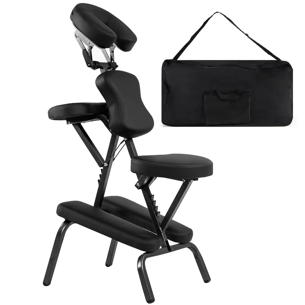 COSTWAY Chaise de Massage Professionnel Portable Solide et Légère Chaise de Spa Pliable Ergonomique,Idéal pour Tatouage,Hauteur Réglable 110-120 CM avec Sac de Transport (Noir)