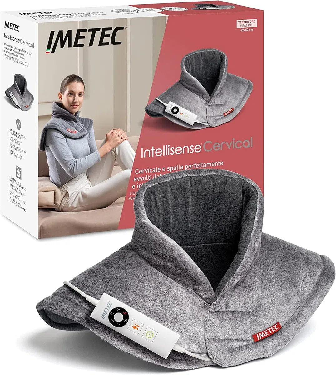 Imetec Intellisense Cervical Ultra Doux - Coussin Chauffant Électrique Nuque, Cou - Tissu Hypoallergénique, 5 Températures, Chauffage Rapide, Protection contre Surchauffe, Lavable en Machine 47x52 cm