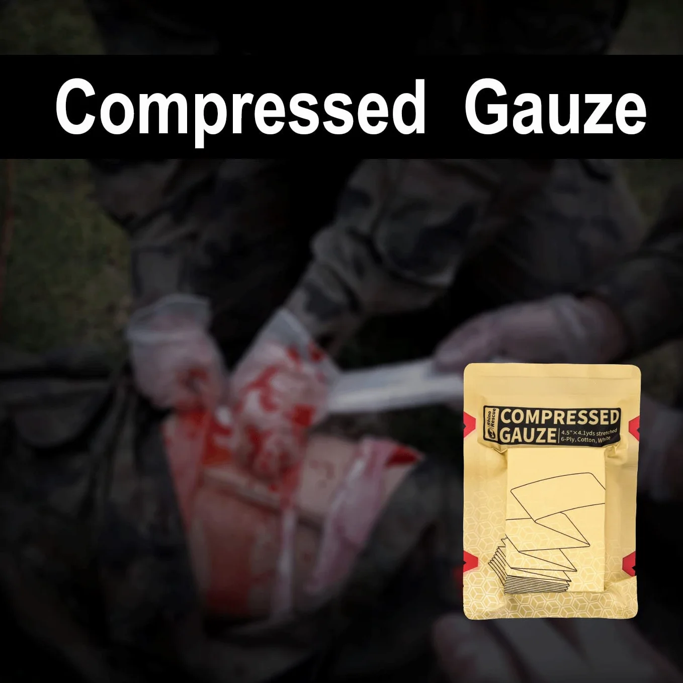 Rhino Rescue Kit Individuel de contrôle des hémorragies, Kit Trauma IFAK, Set de Recharge de Premiers Secours avec Tourniquet, Gaze hémostatique, Pansement israélien 6", Gaze compressée