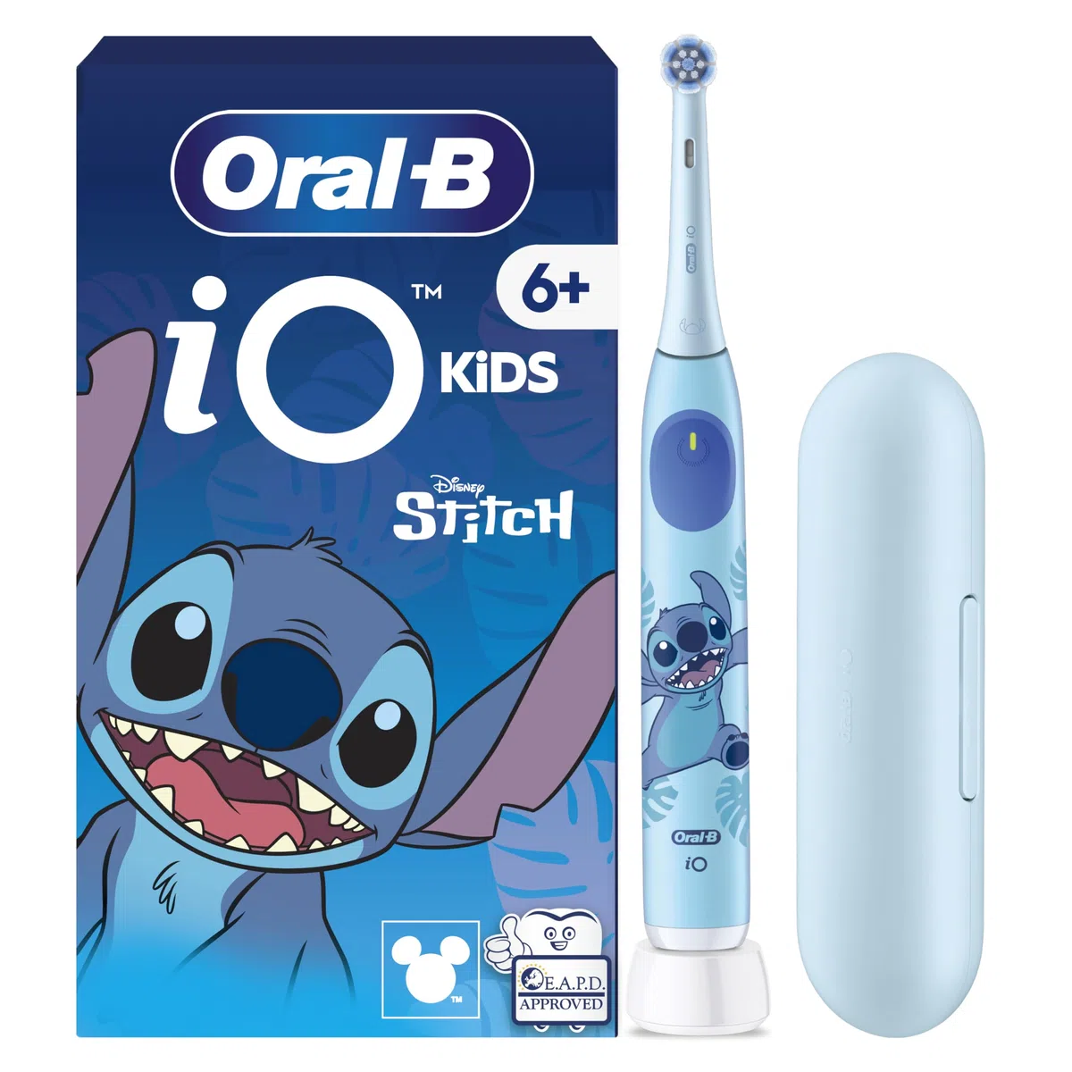 Oral-B Brosse à Dents Electrique iO Kids Stitch Bleue 3 Modes Brossage Enfants 6 Ans Minuteur Musical Embout Rond Rechange Etui