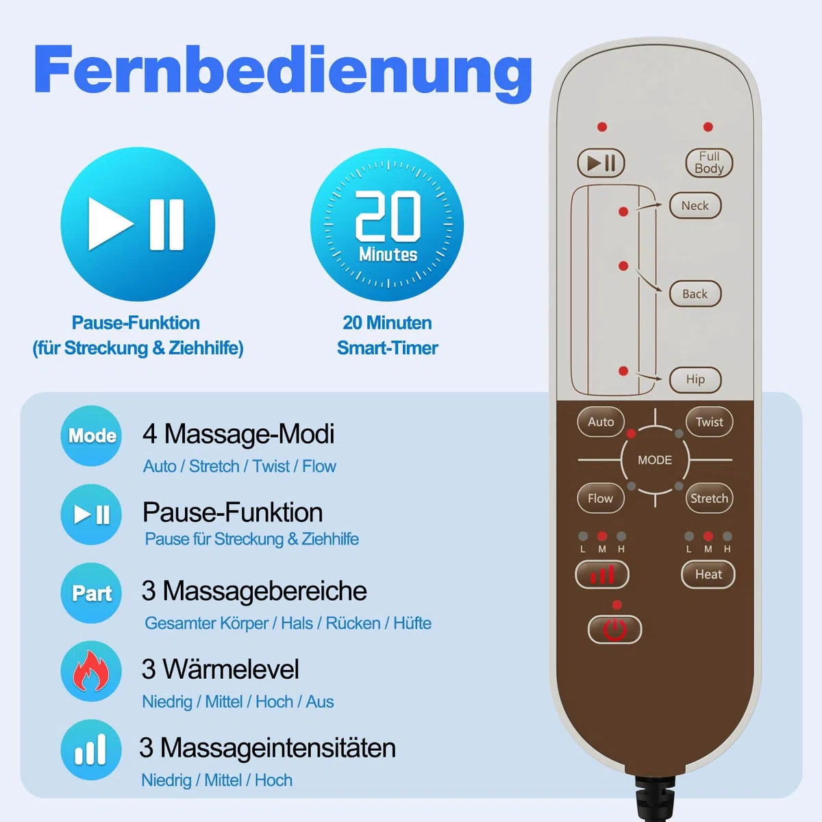 Tapis de massage corps entier 3D étirement lombaire chauffage dos 4 modes 3 intensités