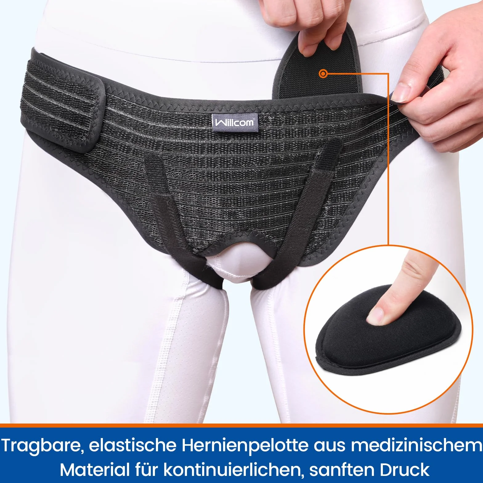Ceinture Herniaire Inguinale pour Homme et Femme – Soutien Doux Réglable avec 2 Coussinets Amovibles – Hernie Inguinale/Groin/Hiatus – Post-Op, Sport, Travail – Anti-Glisse & Confortable (M, 89-104CM)