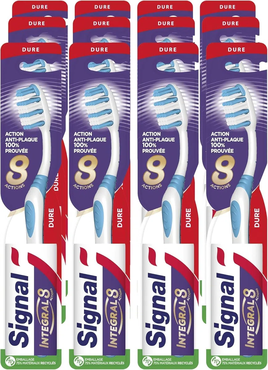 SIGNAL Brosse à Dents Integral 8 Soin Complet Action Anti-Plaque Dure Lot de 12