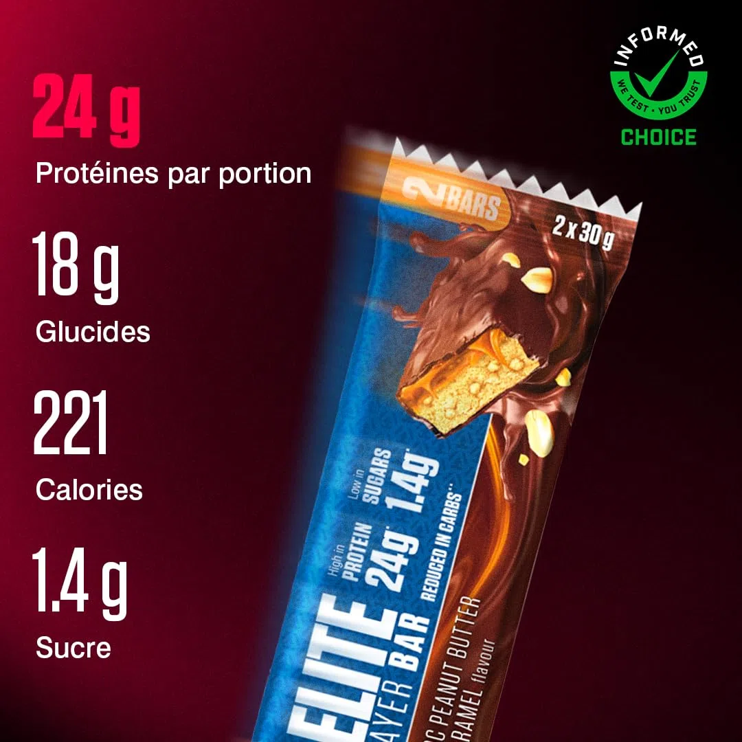 Dymatize Elite Layer Bar Peanut Butter & Caramel 18x(2x30g) - Barre hyperprotéinée et peu sucrée