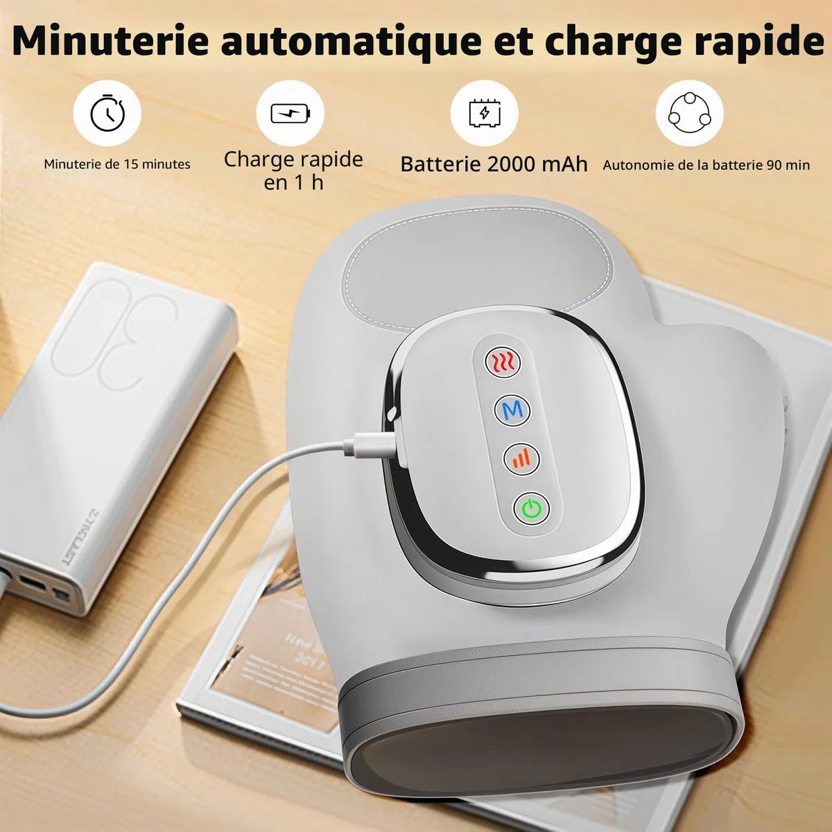 Masseur électrique pour les mains avec chaleur et compression, sans fil, 3 températures, 5 modes