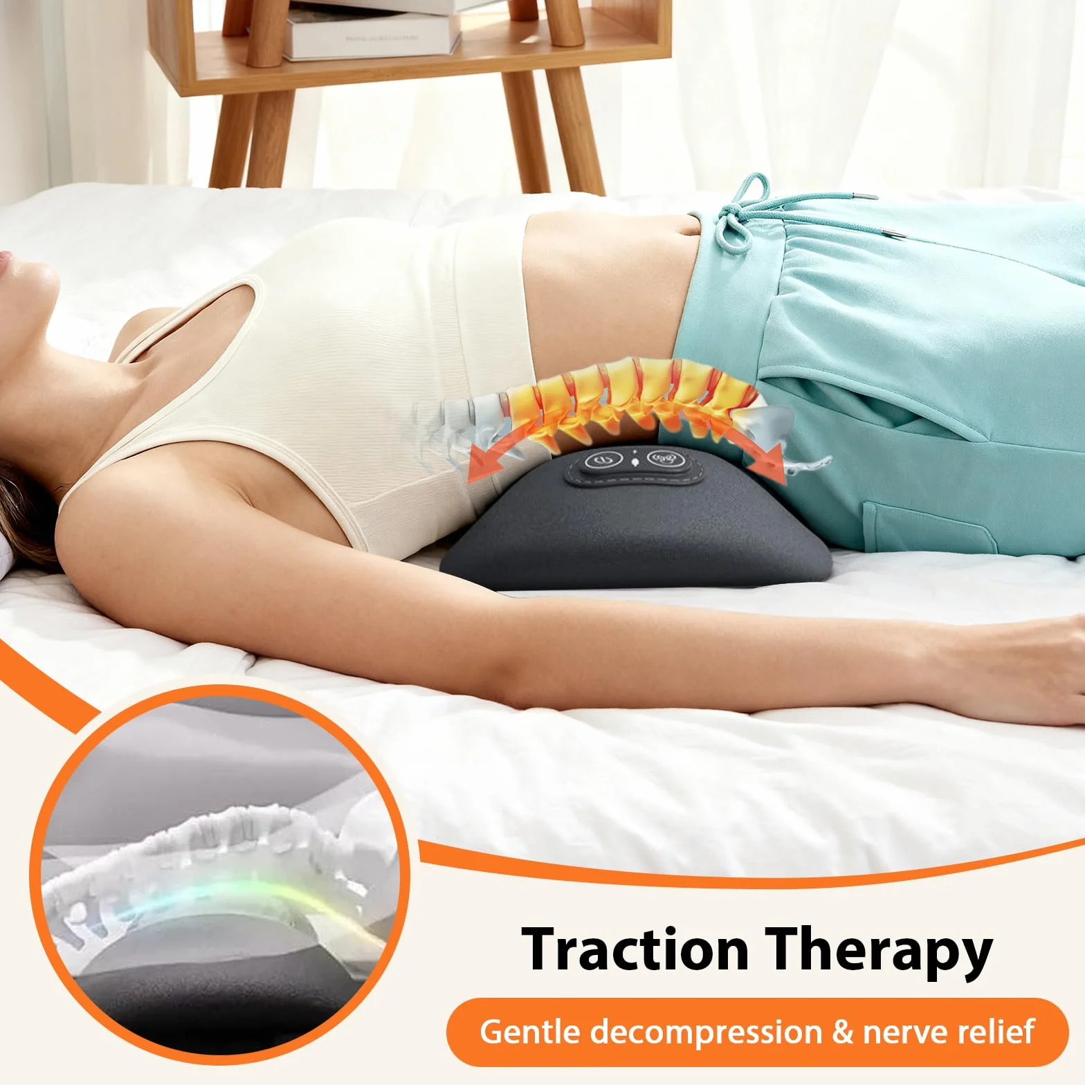 Appareil de massage 3 en 1 pour le dos, masseur électrique lombaire avec traction, vibration et chaleur