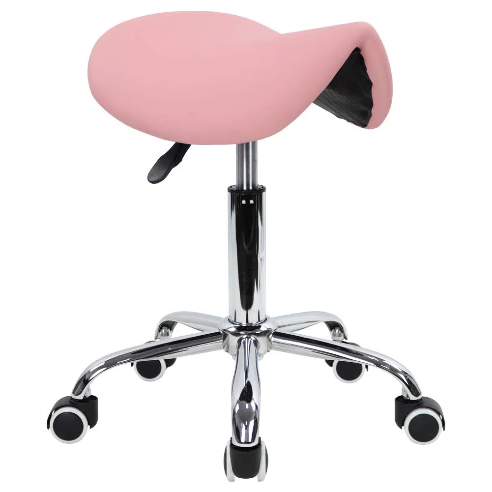 KKTONER Tabouret Selle de Cheval Tabouret à roulettes réglable en Hauteur 45-61 cm en Cuir PU Rose