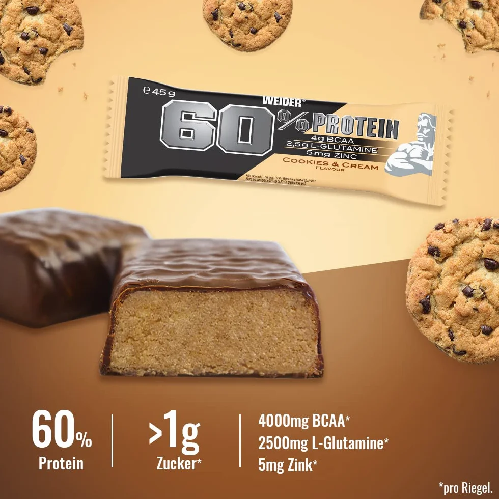 Weider Barre 60% Protéinée Biscuits et Crème 24 x 45 g