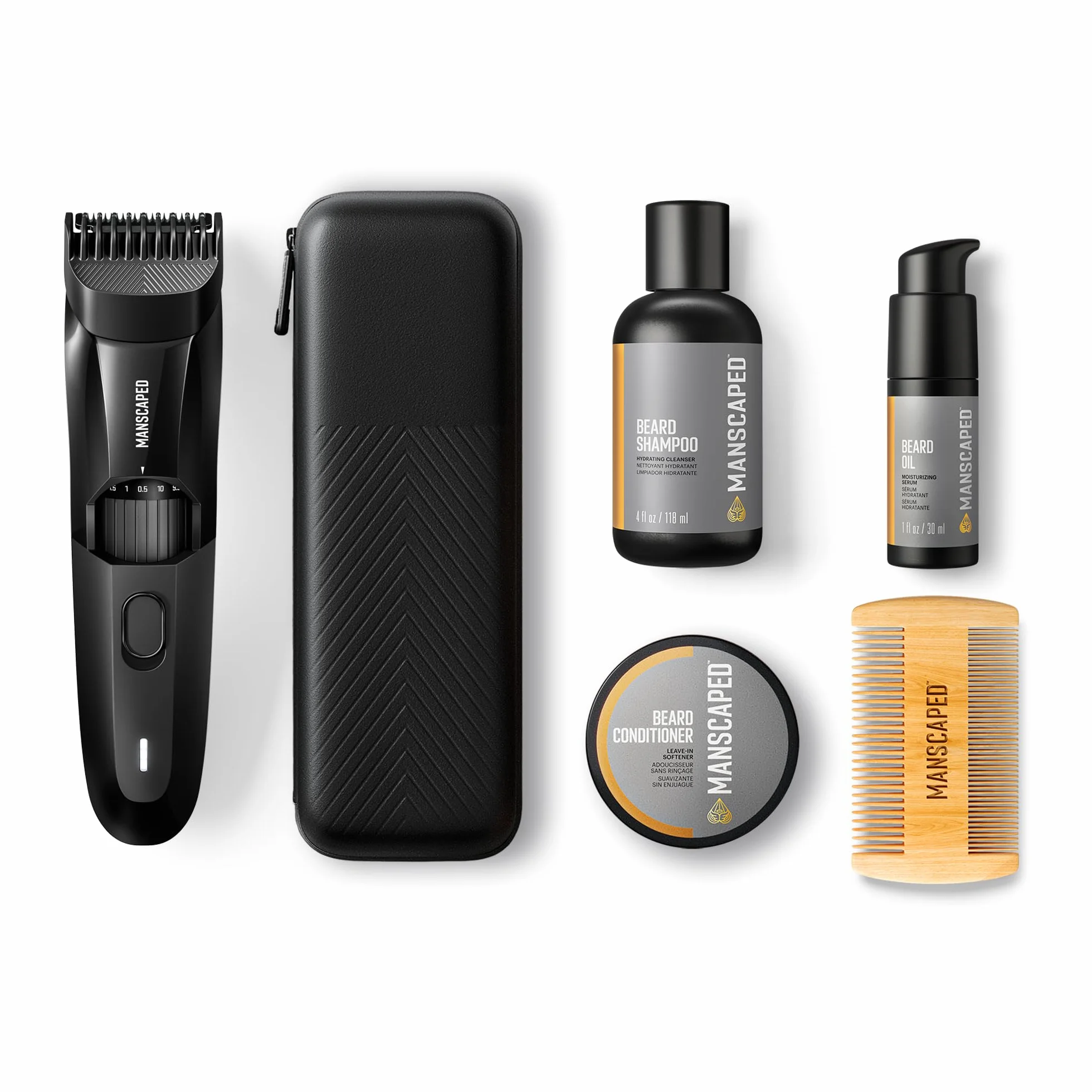 MANSCAPED® The Beard Hedger® Kit avancé tondeuse à barbe et moustache, shampooing, revitalisant, huile, peigne