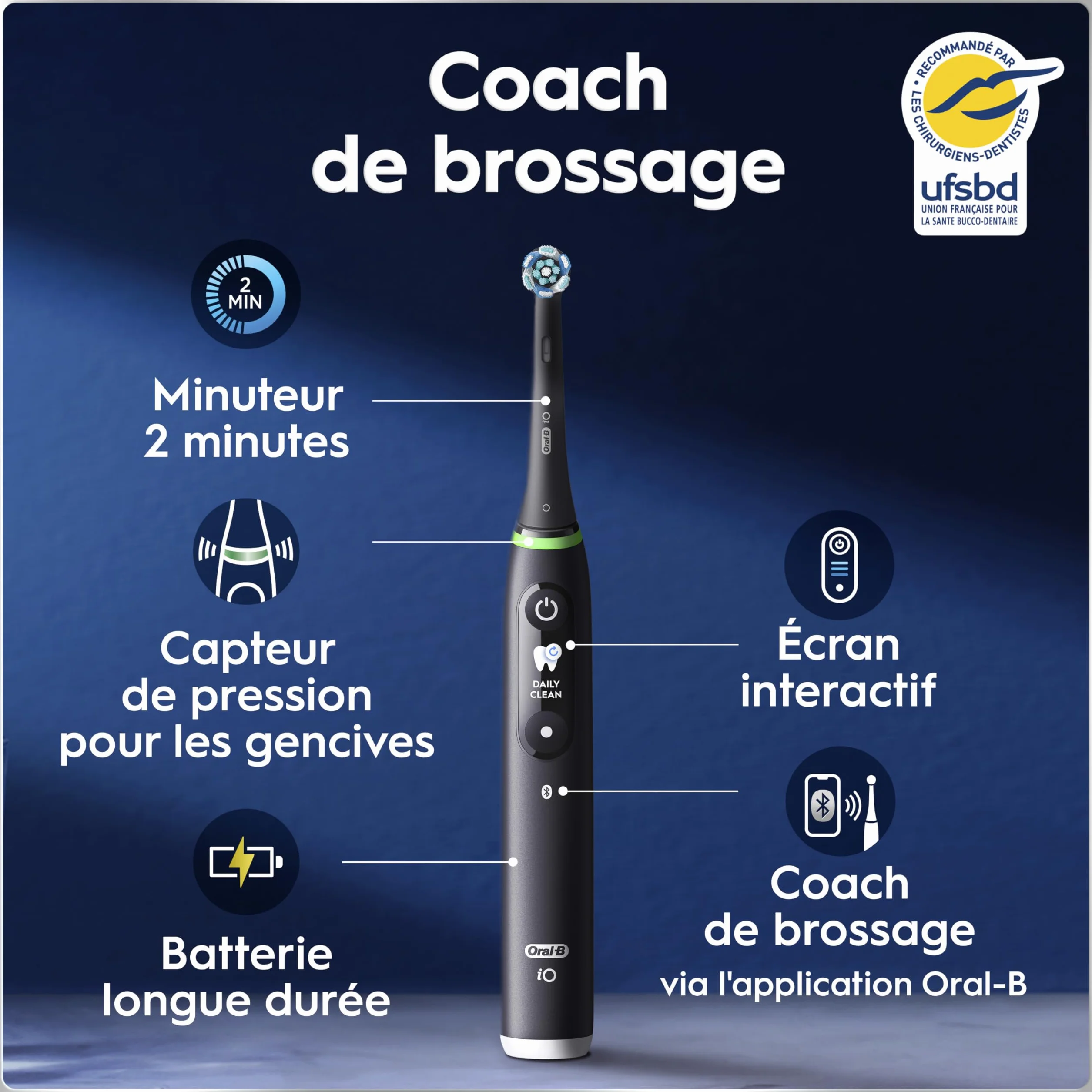 Oral-B Brosse à Dents Electrique iO 6, Noire, 5 Modes, Capteur de Pression, Batterie Rechargeable