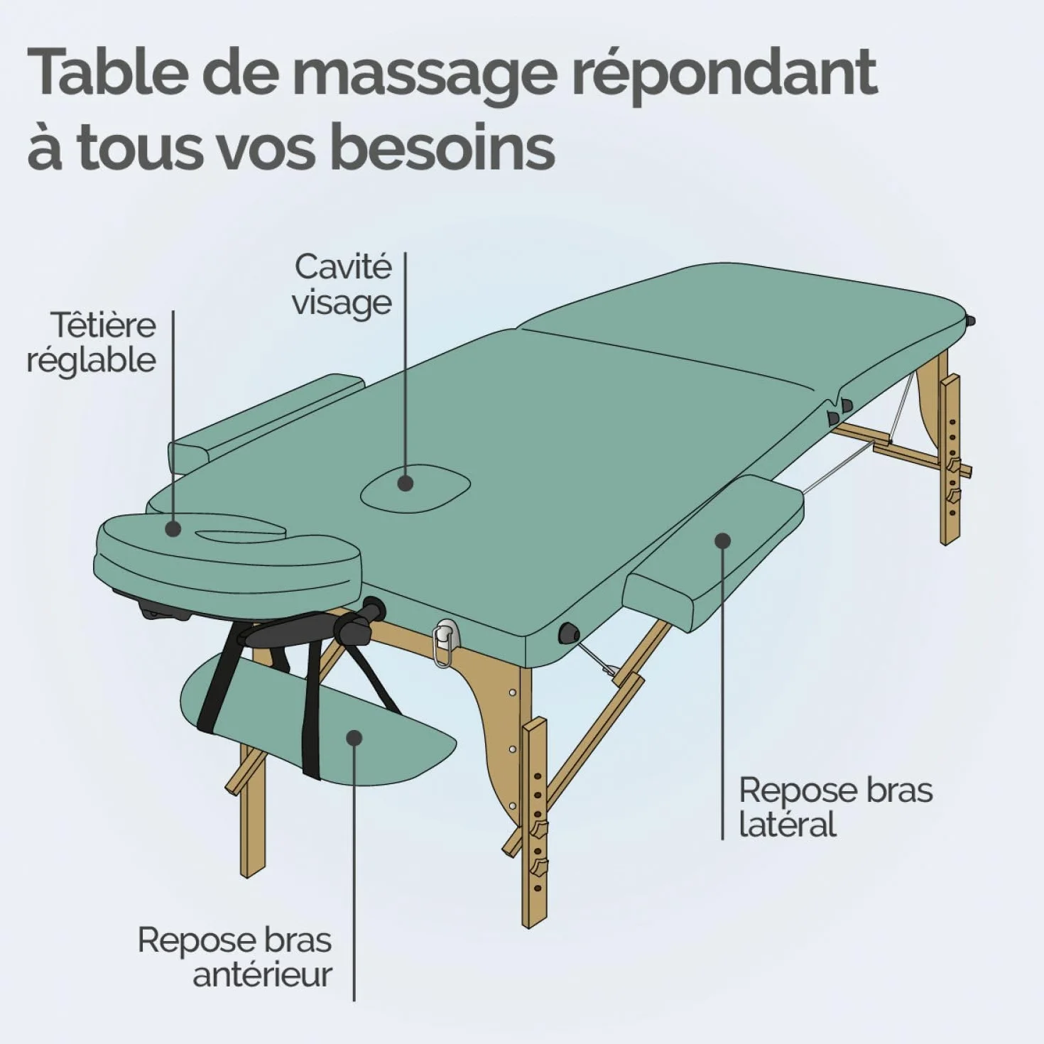 Vivezen - Table de Massage Pliante 2 Zones en Bois avec Panneau Reiki + Accessoires et Housse de Transport - Plusieurs Coloris