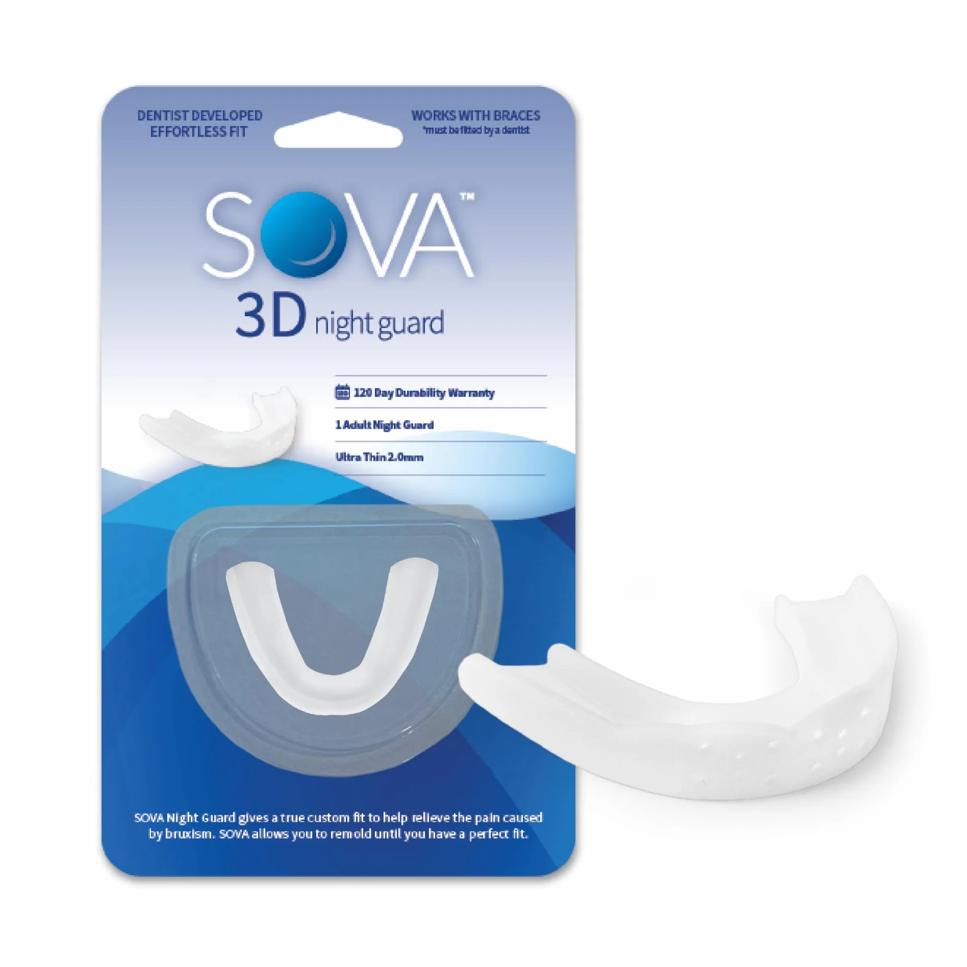 SOVA Gouttière Dentaire Nocturne Bruxisme 1,6 mm e-formable 20 fois