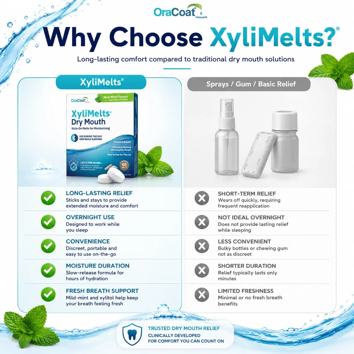 XYLIMELTS Pastilles adhérentes contre Sécheresse Buccale Caries Menthe Douce version d'essai
