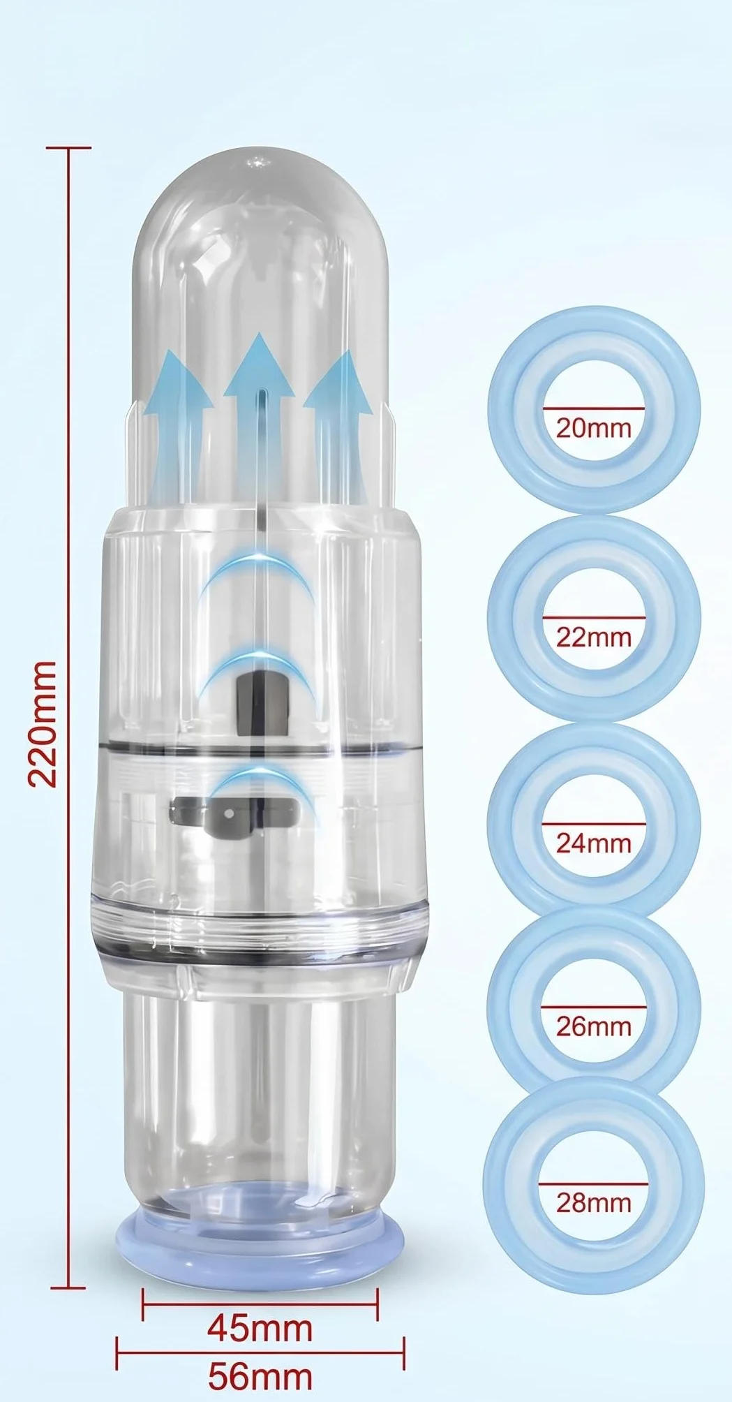 Pompe à Pénis Manuelle avec 5 Anneaux en Silicone – Vakuumpumpe pour Hommes, Stimulation de l’Érection et Allongement