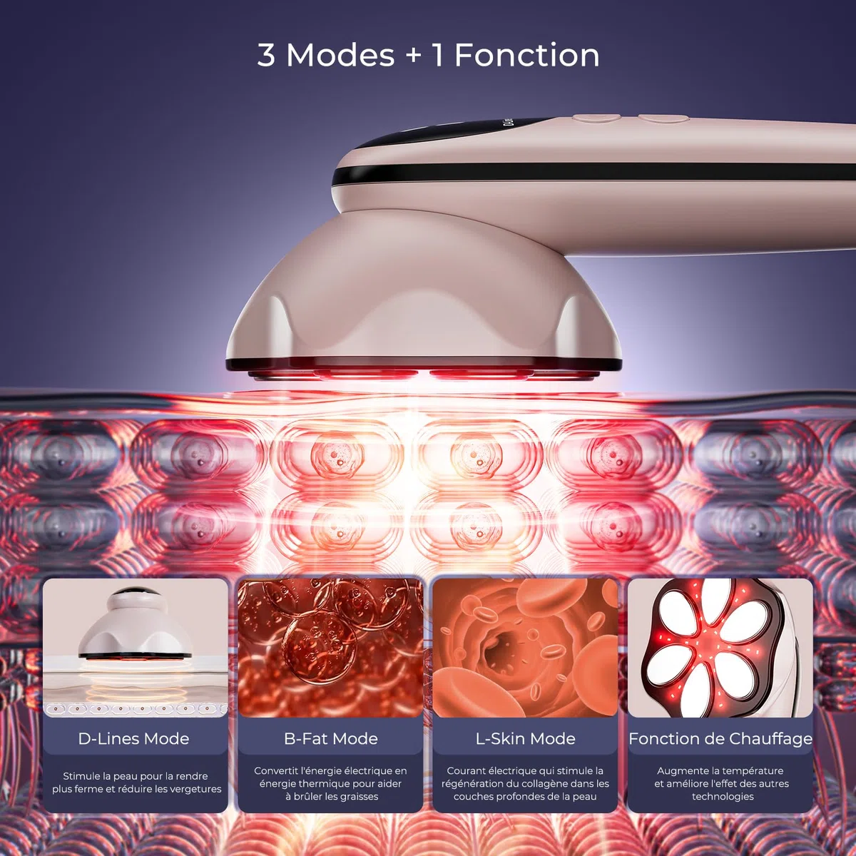 Masseur Anti Cellulite électriques Appareil Massage, 6 Têtes de Massage Multifonctionnel Portable, Unisexe, Lifte, Resserre et Masse la Peau (Rose Gold)