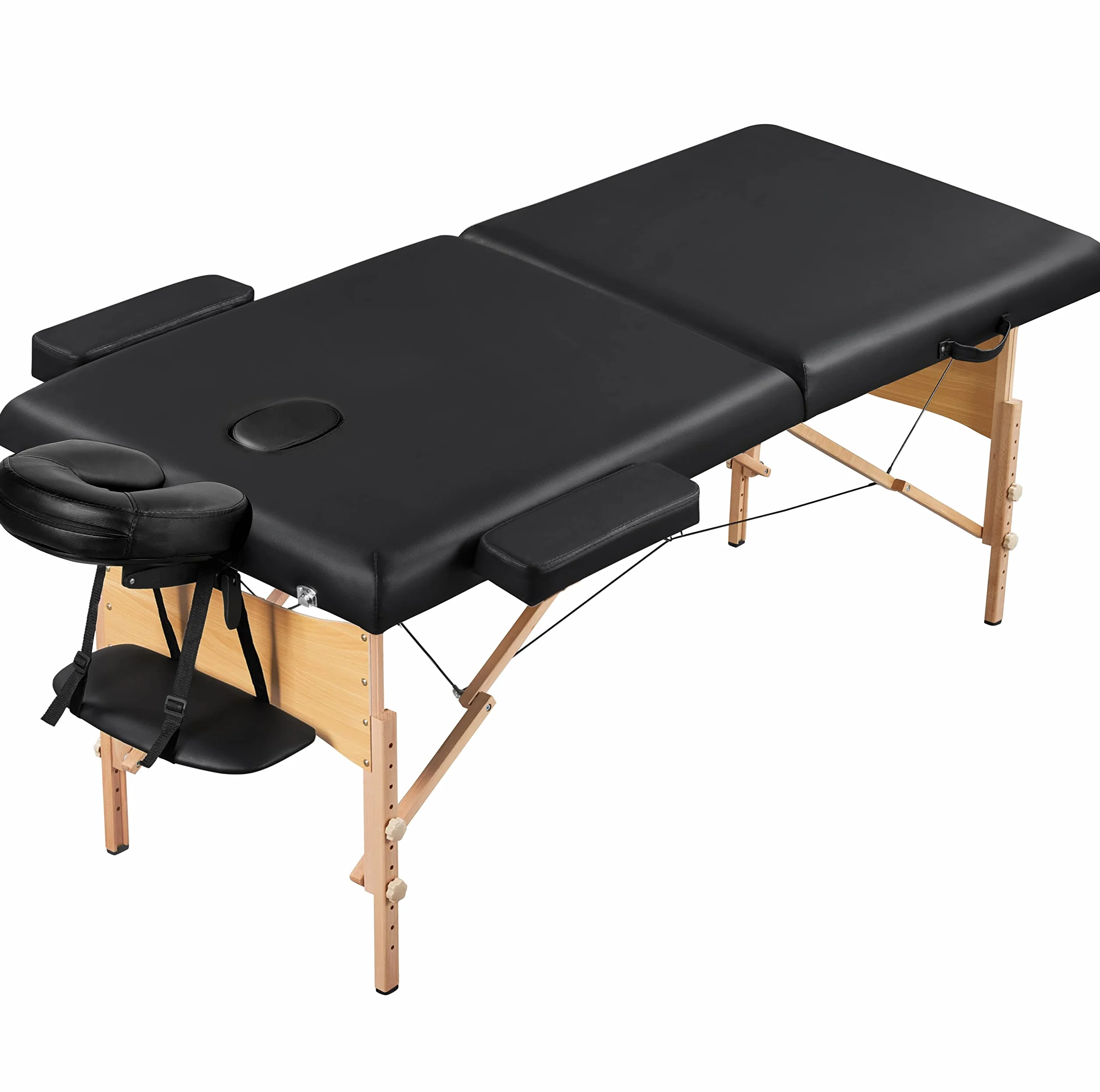 Yaheetech Table de Massage Pliante 70 cm Lit de Massage Professionnel en 2 Sections en Bois Massif Table Canapé Cosmetique Thérapie Noir