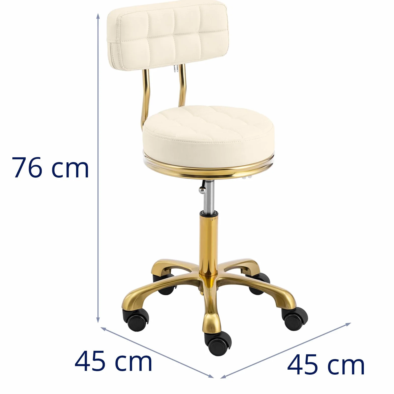Physa Tabouret à Roulettes Professionnel Ergonomique - Beige/Doré - 51-66 cm - 150 kg - pour Coiffure