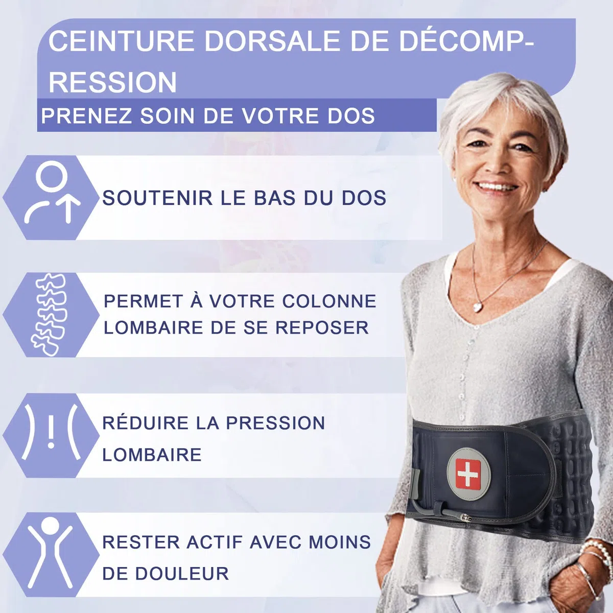 Ceinture lombaire gonflable de décompression pour le bas du dos pour soulager les douleurs lombaires – Dispositif de traction lombaire avec pompe à main, taille unique pour tour de 29-49