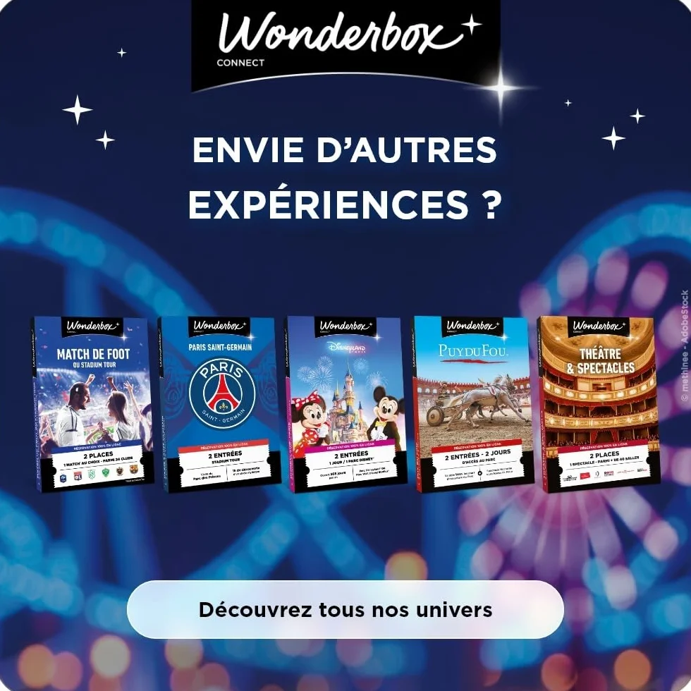 Wonderbox Connect Coffret Cadeau Matchs Parcs à Thème Spectacles en Duo 2 Entrées Parc d'Attraction 2 Places Match Spectacle France Validité 27 Mois